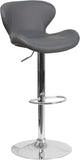 Contemporary Vinyl Adjustable Height Barstool with Curved Back and Chrome Base