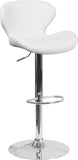 Contemporary Vinyl Adjustable Height Barstool with Curved Back and Chrome Base