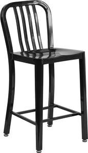 30'' High Silver Metal Indoor-Outdoor Barstool with Vertical Slat Back