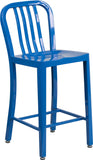 30'' High Silver Metal Indoor-Outdoor Barstool with Vertical Slat Back