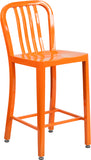 30'' High Silver Metal Indoor-Outdoor Barstool with Vertical Slat Back