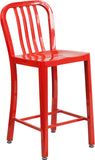 30'' High Silver Metal Indoor-Outdoor Barstool with Vertical Slat Back