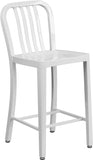 30'' High Silver Metal Indoor-Outdoor Barstool with Vertical Slat Back