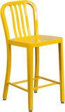 30'' High Silver Metal Indoor-Outdoor Barstool with Vertical Slat Back