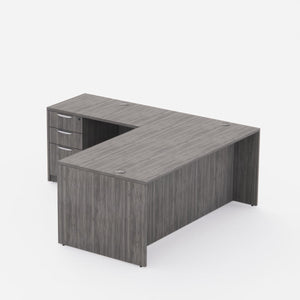 Sheridan Executive L-Shaped Desk with Locking Box/Box/File Pedestal Drawers, 72"Wide x 78"D, Stone Gray