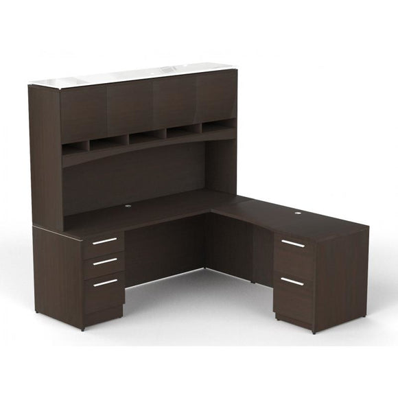 Chiarezza L-Shaped Desk w/ Hutch & Two Pedestals