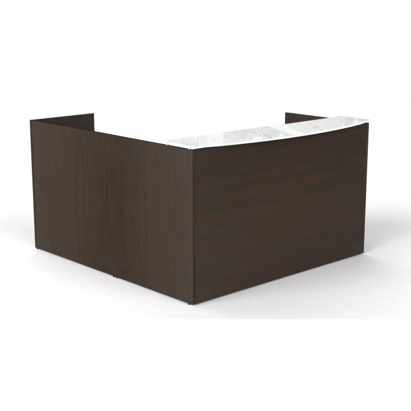 Chiarezza L-Shaped Reception Desk with Floated White Glass