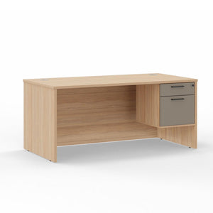 Leah Administrator's Desk with Locking Box/File Pedestal Drawer, 63"Wide x 31"D, Amber Oak/Taupe
