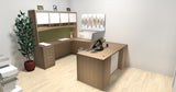 Chiarezza Executive U-Shaped Desk with Overhead Hutch and White Glass Accents