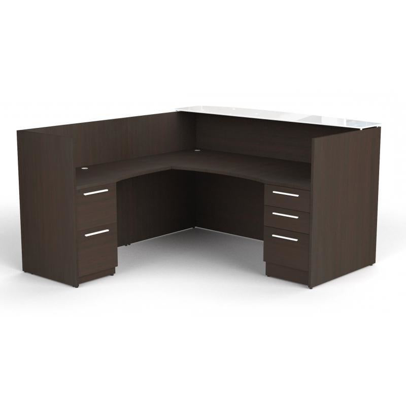 Chiarezza L-Shaped Reception Desk with Floated White Glass