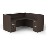Chiarezza L-Shaped Reception Desk with Floated White Glass