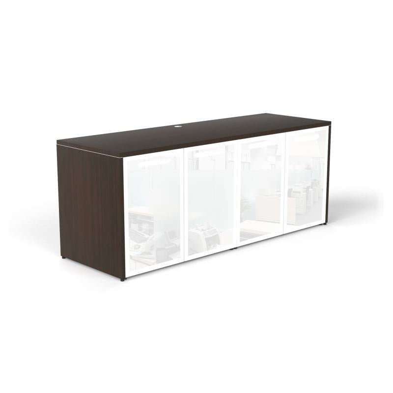 Chiarezza Storage Credenza with White Glass Doors