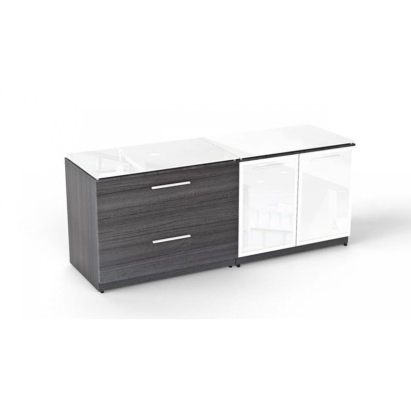Chiarezza Lateral File & Storage Cabinet Combo, With Glass Tops