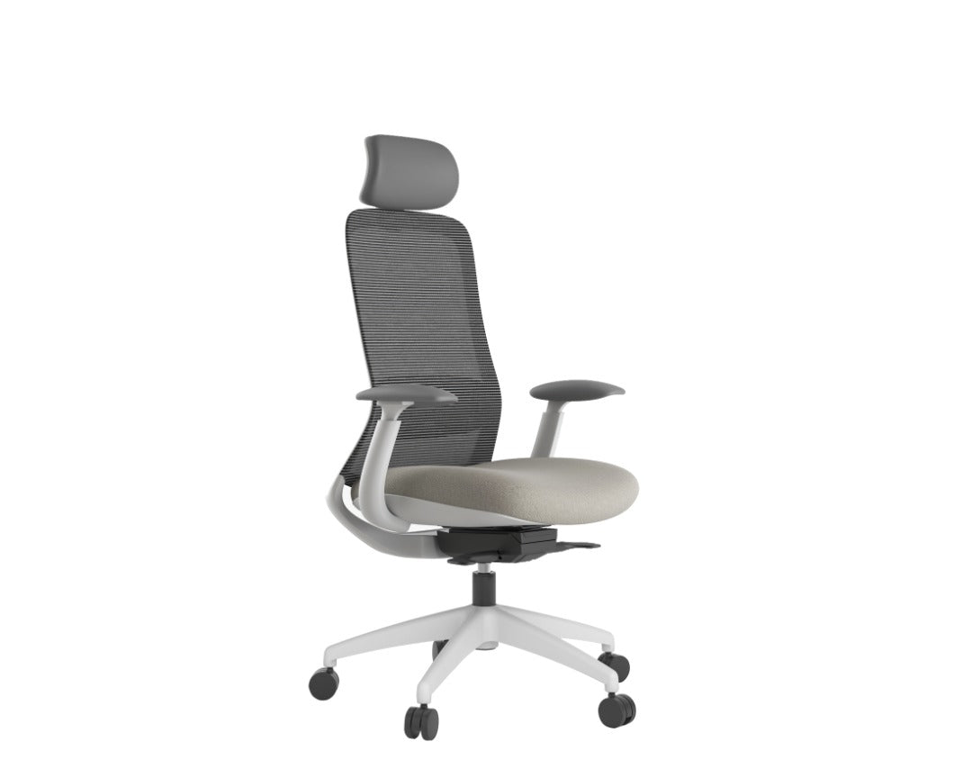 Stella Executive Ergonomic High-Back Mesh Chair with Headrest, Champagne