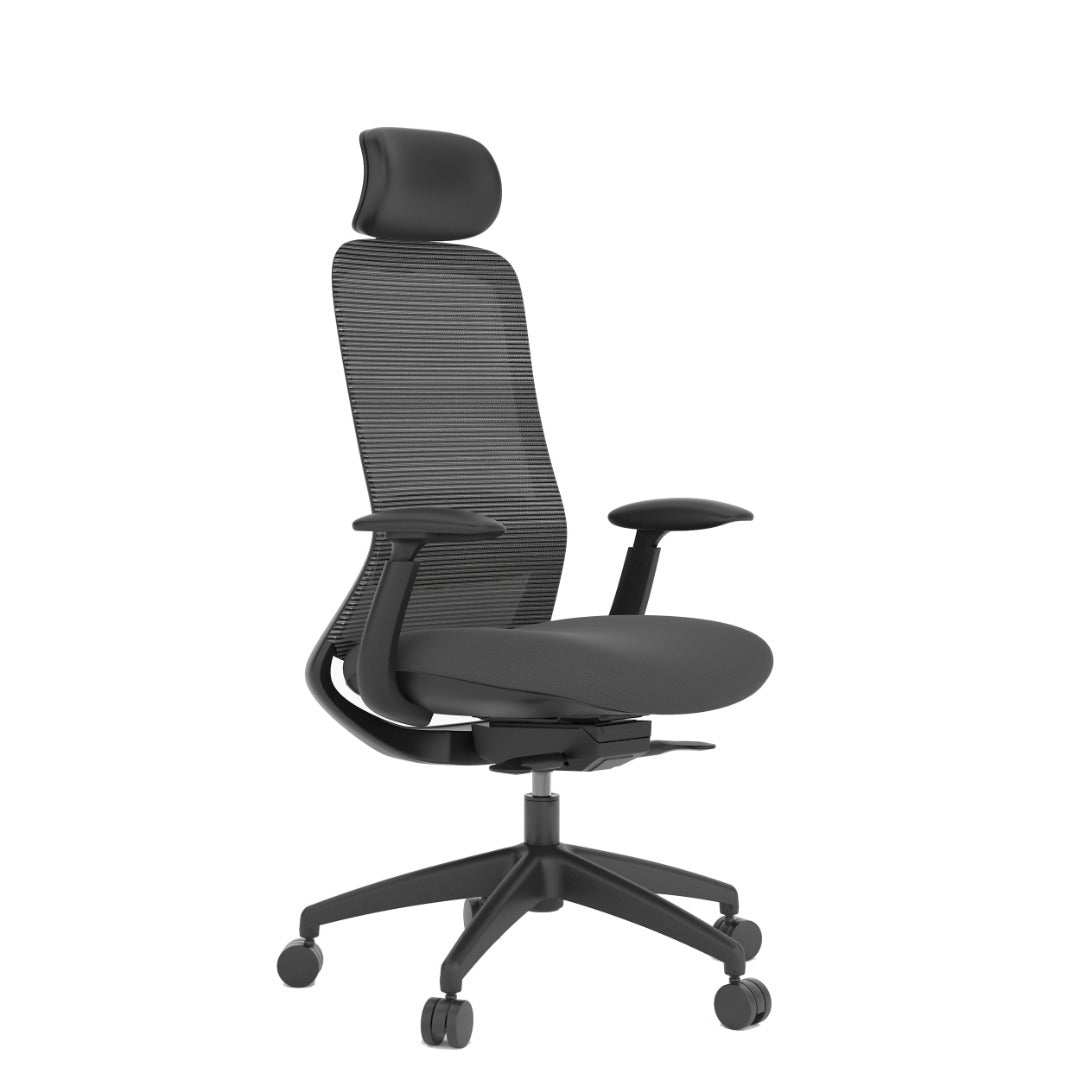 Stella Executive Ergonomic High-Back Mesh Chair with Headrest, Jet Black