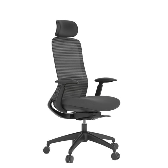 Stella Executive Ergonomic High-Back Mesh Chair with Headrest, Jet Black
