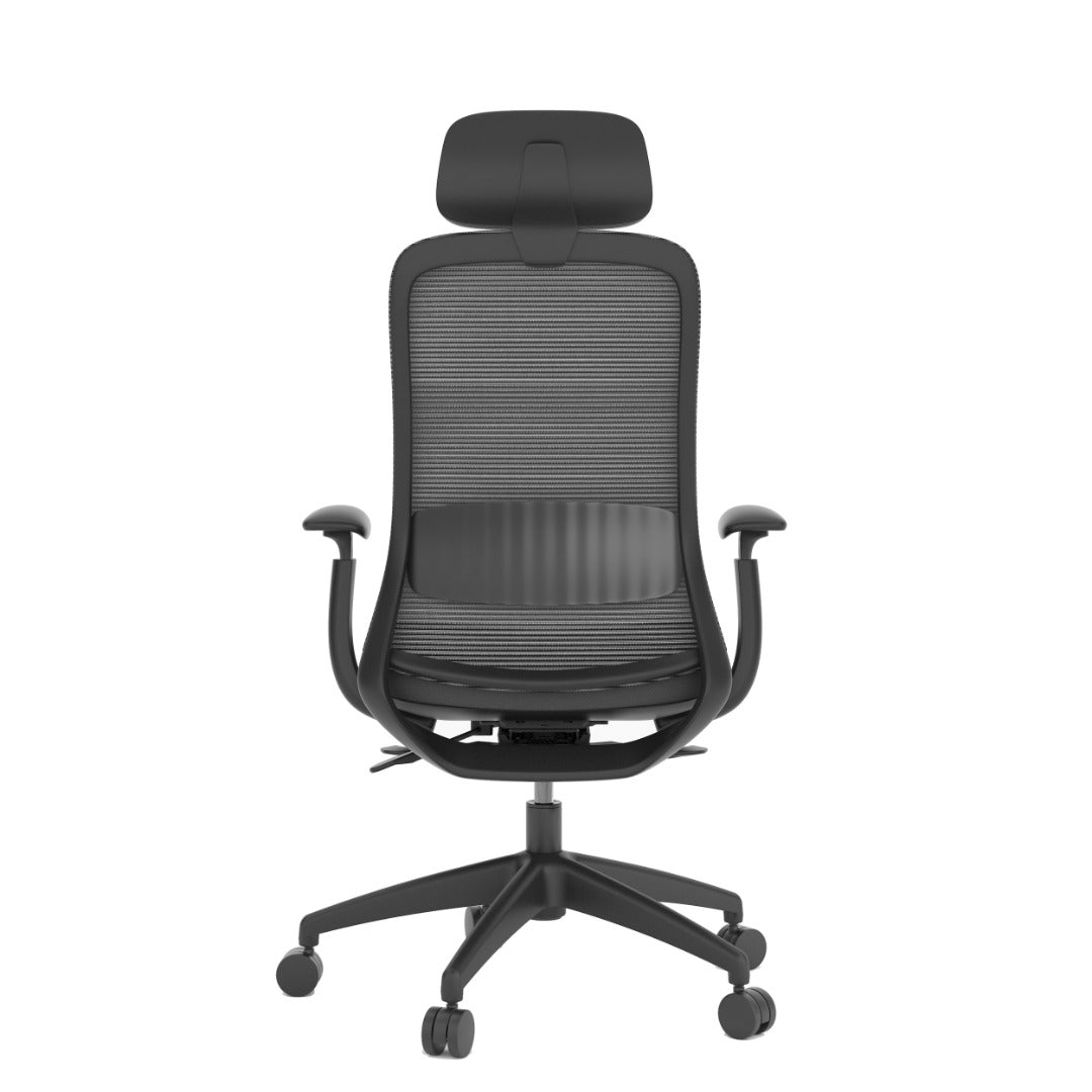 Stella Executive Ergonomic High-Back Mesh Chair with Headrest, Jet Black