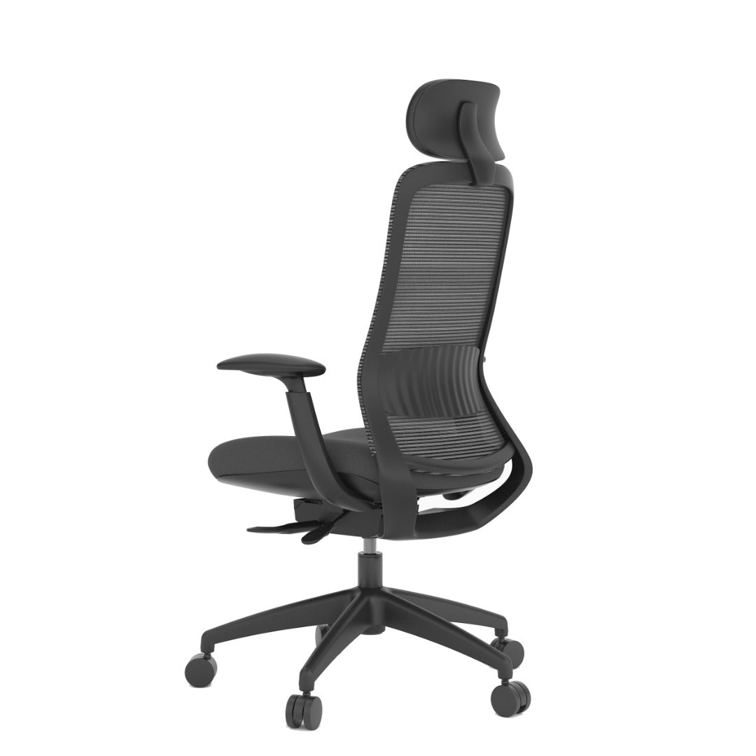 Stella Executive Ergonomic High-Back Mesh Chair with Headrest, Jet Black