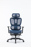Sharpline Plus Ergo8 Mesh Office Chair w/ Adjustable Headrest and Retractable Footrest, Navy Blue