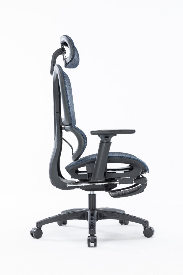 Sharpline Plus Ergo8 Mesh Office Chair w/ Adjustable Headrest and Retractable Footrest, Navy Blue