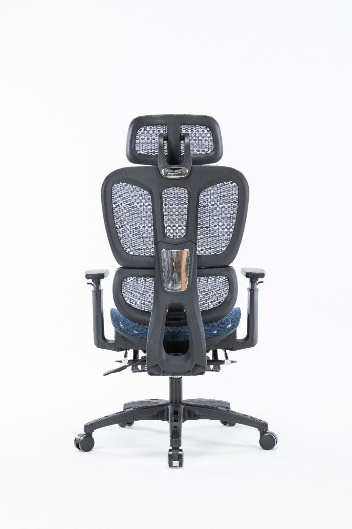 Sharpline Plus Ergo8 Mesh Office Chair w/ Adjustable Headrest and Retractable Footrest, Navy Blue