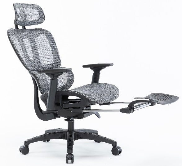 Sharpline Plus Ergo8 Mesh Office Chair w/ Adjustable Headrest and Retractable Footrest, Silver