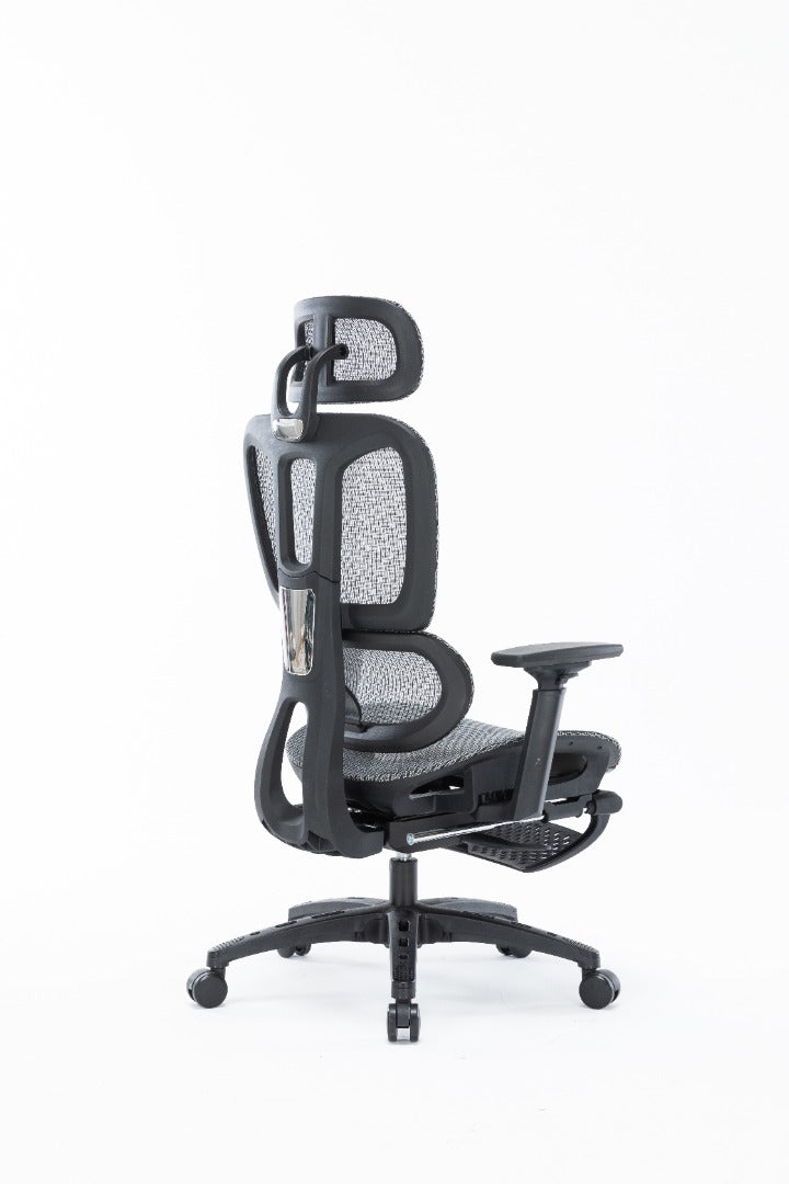 Sharpline Plus Ergo8 Mesh Office Chair w/ Adjustable Headrest and Retractable Footrest, Silver