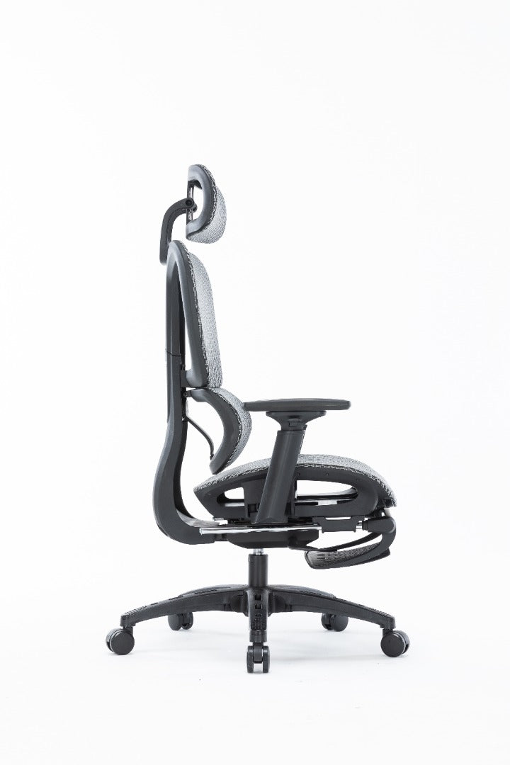 Sharpline Plus Ergo8 Mesh Office Chair w/ Adjustable Headrest and Retractable Footrest, Silver