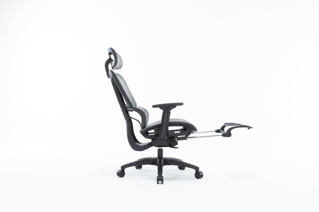 Sharpline Plus Ergo8 Mesh Office Chair w/ Adjustable Headrest and Retractable Footrest, Silver