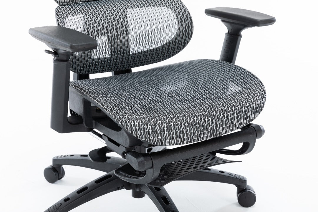 Sharpline Plus Ergo8 Mesh Office Chair w/ Adjustable Headrest and Retractable Footrest, Silver