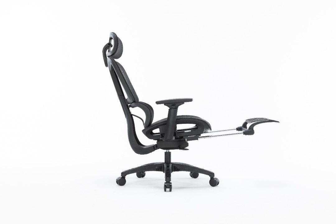 Sharpline Plus Ergo8 Mesh Office Chair w/ Adjustable Headrest and Retractable Footrest, Jet Black