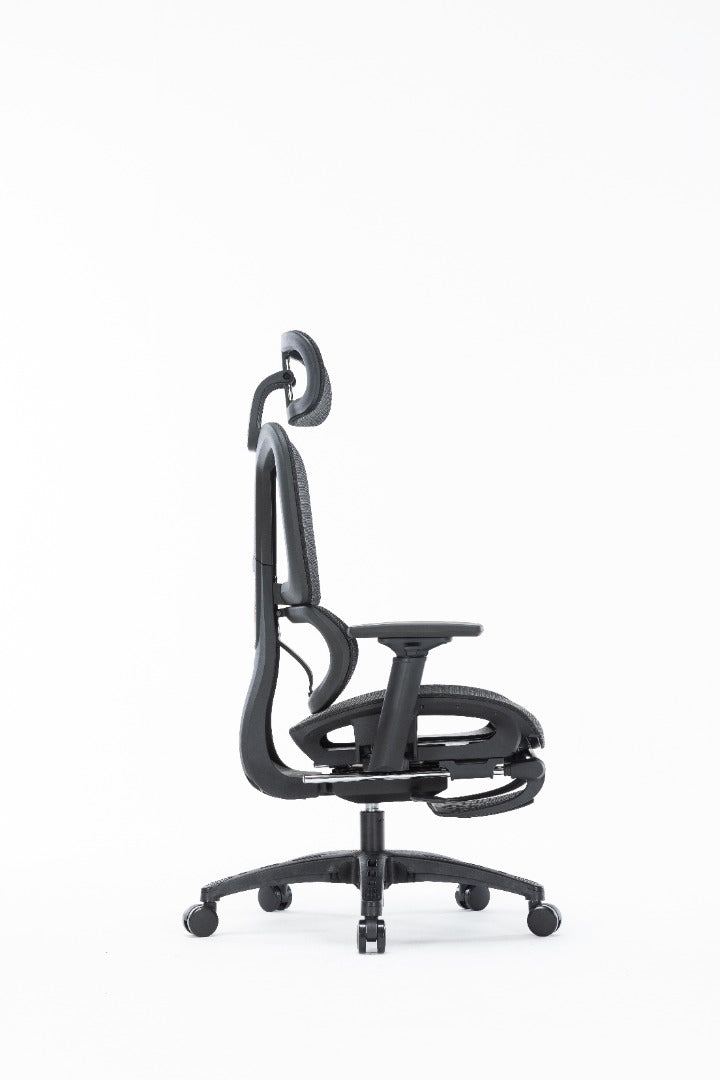 Sharpline Plus Ergo8 Mesh Office Chair w/ Adjustable Headrest and Retractable Footrest, Jet Black