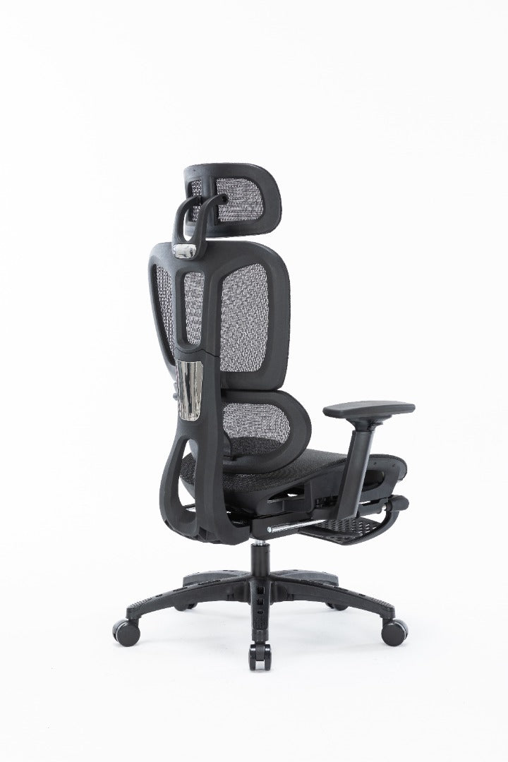 Sharpline Plus Ergo8 Mesh Office Chair w/ Adjustable Headrest and Retractable Footrest, Jet Black