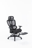 Sharpline Plus Ergo8 Mesh Office Chair w/ Adjustable Headrest and Retractable Footrest, Jet Black
