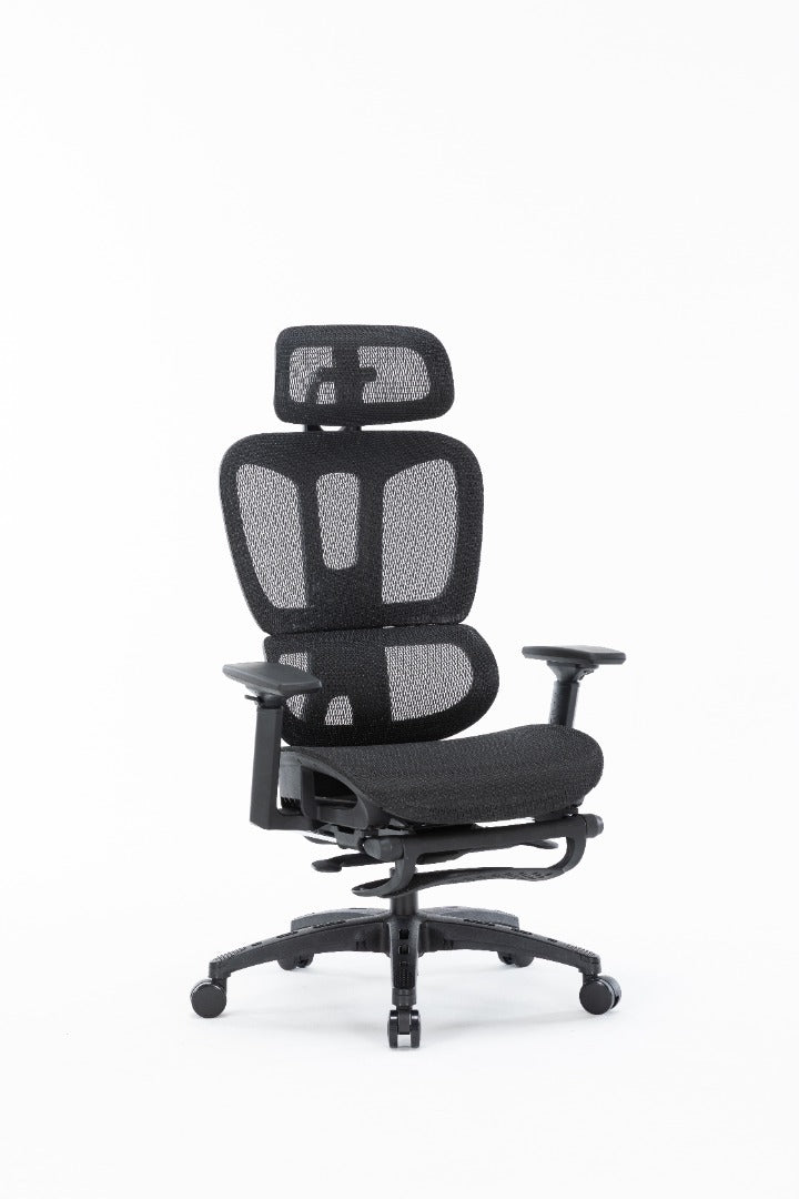 Sharpline Plus Ergo8 Mesh Office Chair w/ Adjustable Headrest and Retractable Footrest, Jet Black
