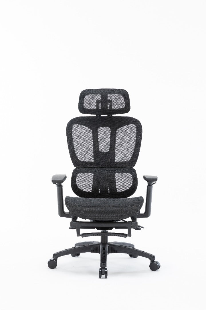 Sharpline Plus Ergo8 Mesh Office Chair w/ Adjustable Headrest and Retractable Footrest, Jet Black