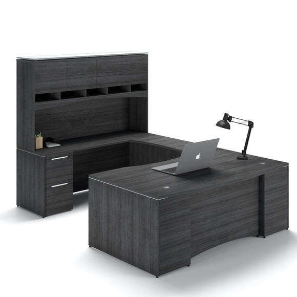 Chiarezza Bow Front Executive U-Shaped Desk with Overhead Hutch