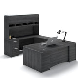 Chiarezza Bow Front Executive U-Shaped Desk with Overhead Hutch
