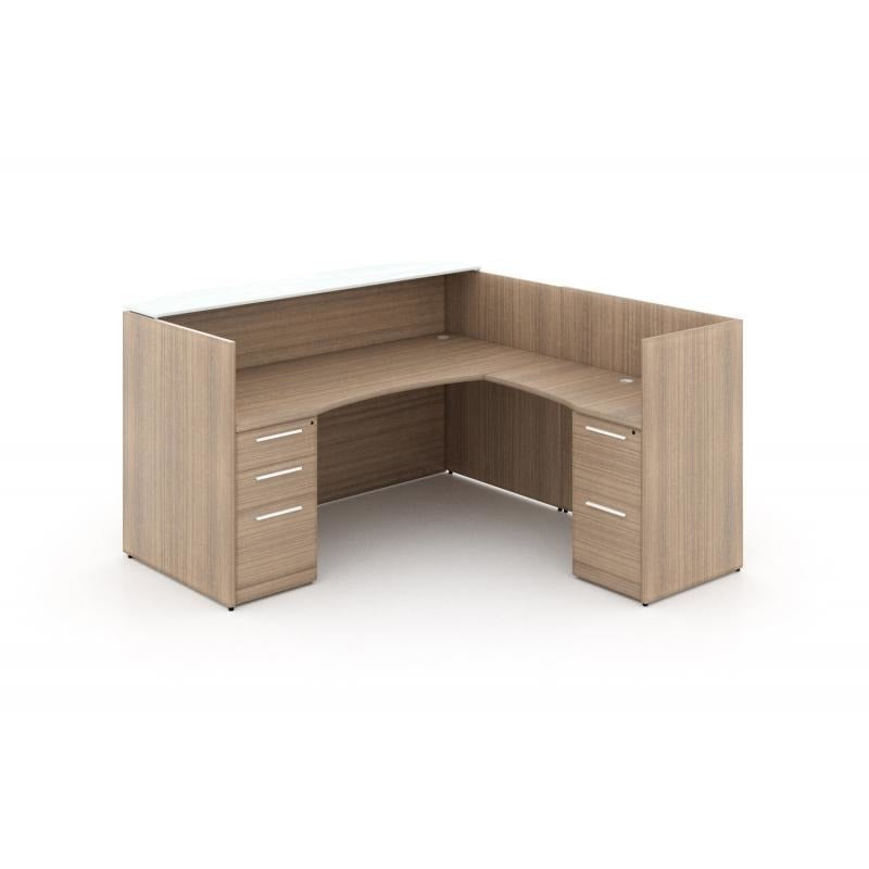 Chiarezza L-Shaped Reception Desk with Floated White Glass