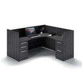 Chiarezza L-Shaped Reception Desk with Floated White Glass