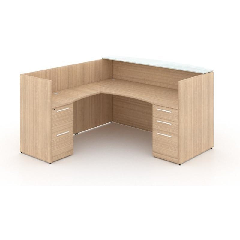 Chiarezza L-Shaped Reception Desk with Floated White Glass