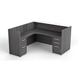 Chiarezza L-Shaped Reception Desk with Floated White Glass