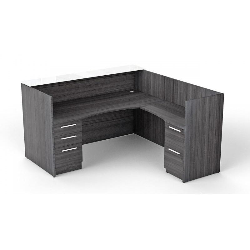 Chiarezza L-Shaped Reception Desk with Floated White Glass