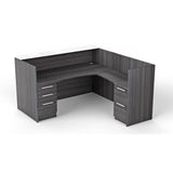 Chiarezza L-Shaped Reception Desk with Floated White Glass