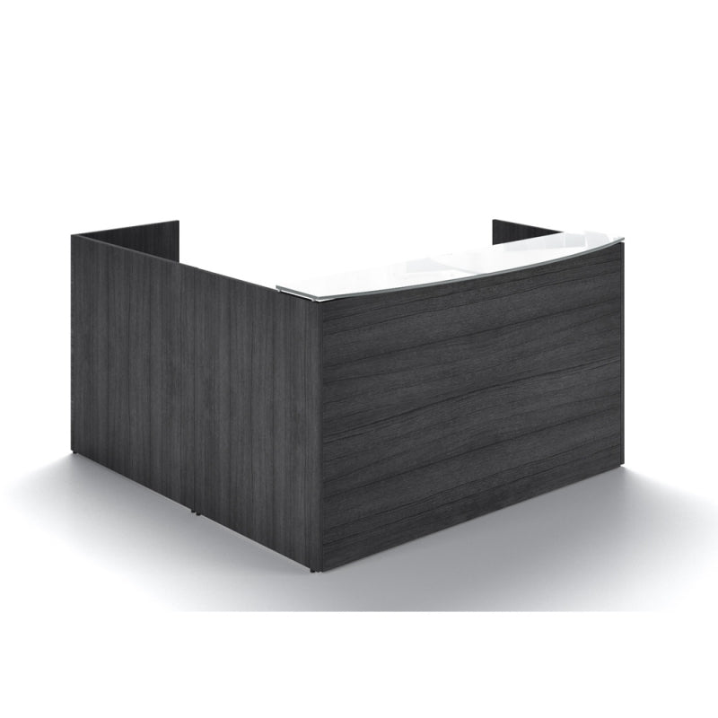 Chiarezza L-Shaped Reception Desk with Floated White Glass