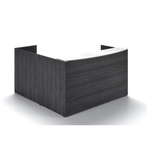 Chiarezza L-Shaped Reception Desk with Floated White Glass