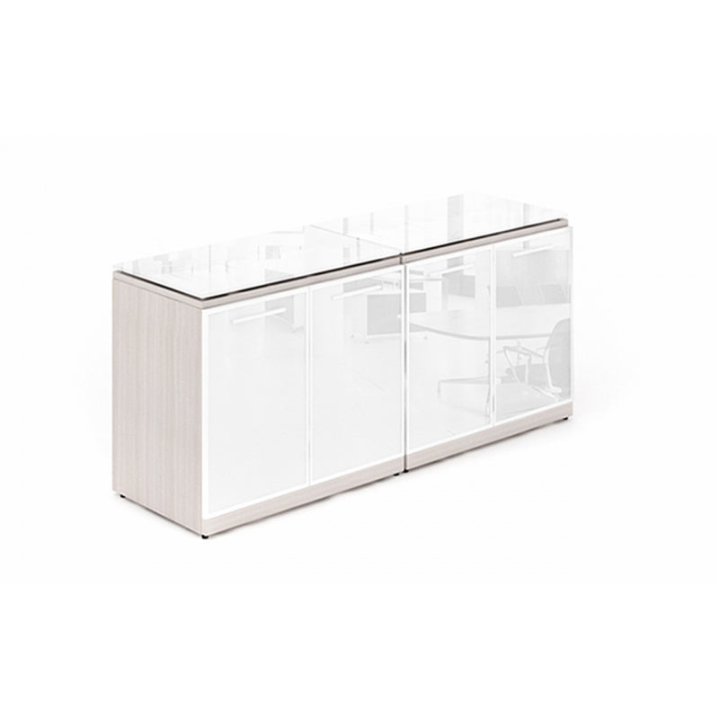 Chiarezza Double Storage Unit with White Glass Doors & Tops