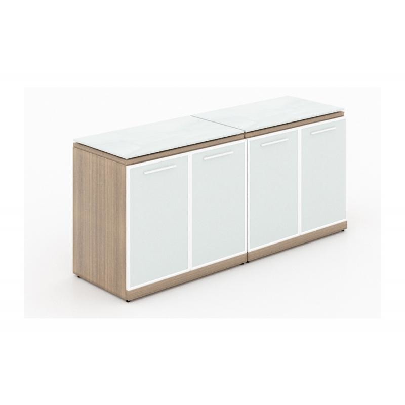 Chiarezza Double Storage Unit with White Glass Doors & Tops
