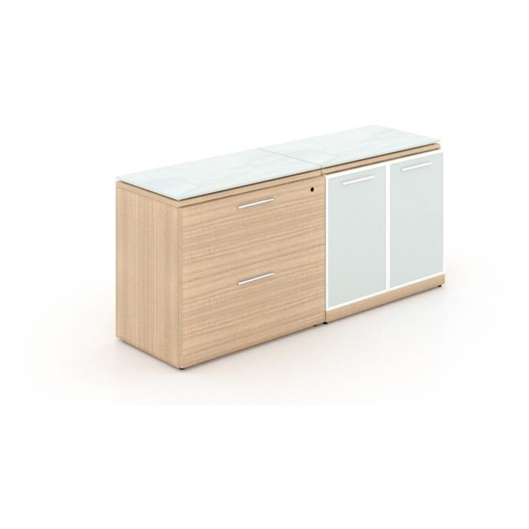 Chiarezza Lateral File & Storage Cabinet Combo, With Glass Tops