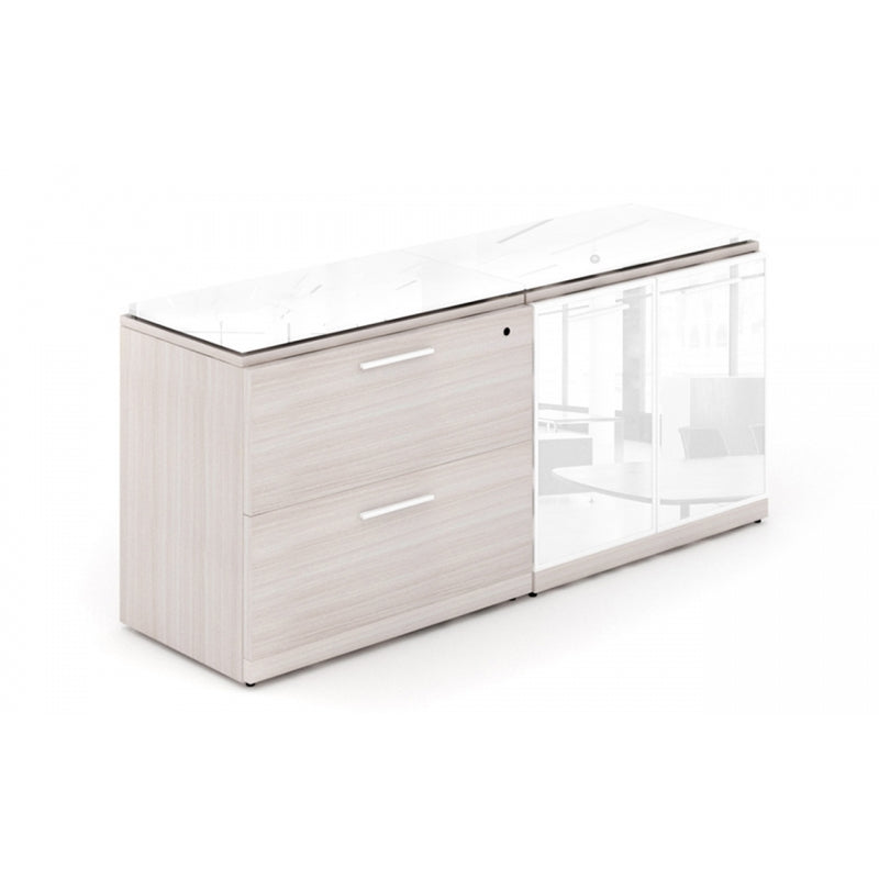 Chiarezza Lateral File & Storage Cabinet Combo, With Glass Tops